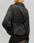 0122stepll Washed Suede Belted Biker Jacket