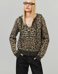 0122stepll Leopard Jacquard Hooded Knit Zip-Up Jacket