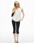 IAMXIAA Deep Halter Open-Back Button Knit Tank Top