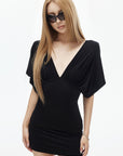 IAMXIAA Draped Deep V-Neck Top & Bodycon Mini Skirt Two-Piece Set