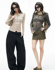 IAMXIAA Layered Sheer Ribbed Knit Cardigan