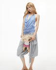IAMXIAA Striped Open-Back Cowl Neck Halter Tie Top