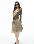 IAMXIAA Structured Waist Crinkle Midi Skirt