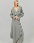 0122stepll Draped Knit Top & Asymmetric Maxi Skirt Set