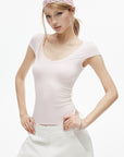 IAMXIAA Soft Stretch V-Neck Body-Hugging Cap Sleeve Top