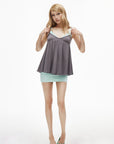 IAMXIAA Lace Trim Layered Cami Babydoll Swing Tank Top