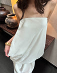 0122stepll Draped Strapless Top & Ruched Maxi Skirt Set