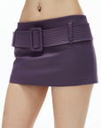 IAMXIAA Low-Rise Belted Micro Mini Skirt in Plum Purple