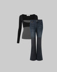 IAMXIAA Low-Rise Washed Indigo Slim Fit Flared Denim Jeans with Leopard Back Patch