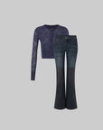 IAMXIAA Low-Rise Washed Indigo Slim Fit Flared Denim Jeans with Leopard Back Patch