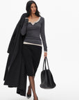 0122stepll Scoop Neck Button-Front Slim-Fit Long Sleeve T-Shirt
