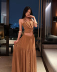 Hydrae Beaded Halter Top & Flowing Maxi Skirt Set