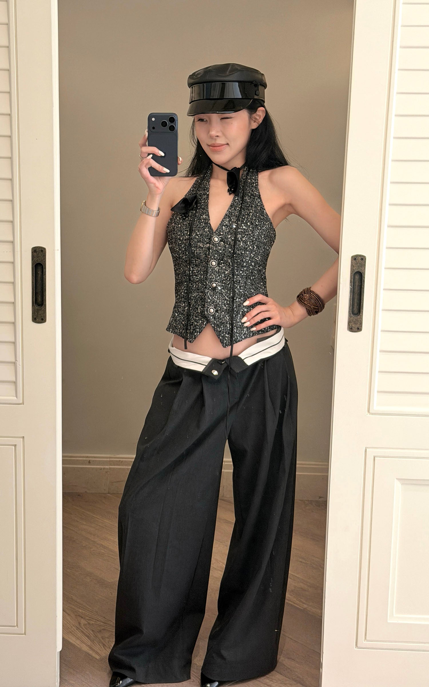 Hydrae ローライズワイドレッグパンツ リラックスタイプのテーラード 