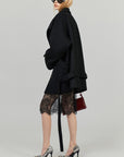 0122stepll Sculpted High Collar Belted Jacket