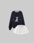 WARDEN EDGE Off Duty Graphic Sweatshirt & Lace Ruffle Mini Skirt Set