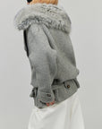 0122stepll Plush Wool Collar Belted Knit Jacket