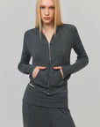 0122stepll High-Neck Zip Knit Cardigan & Foldover Wide-Leg Pants Set