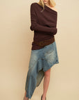 0122stepll Deconstructed Asymmetric Denim Midi Skirt