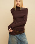 0122stepll Asymmetric Off-Shoulder Ribbed Knit Top