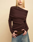 0122stepll Asymmetric Off-Shoulder Ribbed Knit Top
