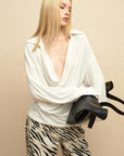 0122stepll Draped Cowl Neck Knit Long Sleeve Top