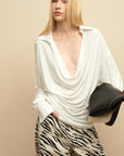 0122stepll Draped Cowl Neck Knit Long Sleeve Top