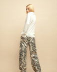 0122stepll Zebra Print Low-Rise Wide-Leg Denim Pants
