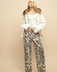 0122stepll Zebra Print Low-Rise Wide-Leg Denim Pants