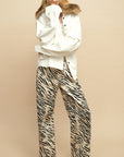 0122stepll Zebra Print Low-Rise Wide-Leg Denim Pants