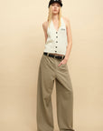 0122stepll Cable Knit Halter Button Vest