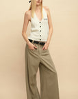 0122stepll Cable Knit Halter Button Vest