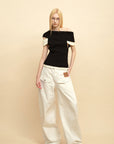 0122stepll Low-Rise Cargo Wide-Leg Denim Pants