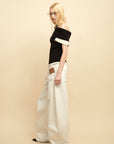 0122stepll Contrast Deconstructed Off-Shoulder Knit Top