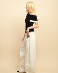 0122stepll Contrast Deconstructed Off-Shoulder Knit Top