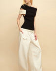 0122stepll Low-Rise Cargo Wide-Leg Denim Pants