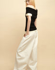 0122stepll Contrast Deconstructed Off-Shoulder Knit Top