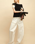 0122stepll Low-Rise Cargo Wide-Leg Denim Pants