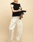 0122stepll Low-Rise Cargo Wide-Leg Denim Pants
