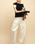 0122stepll Contrast Deconstructed Off-Shoulder Knit Top