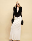 0122stepll Faux Fur Collar Plunge Bodysuit