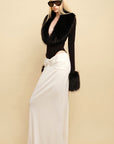 0122stepll Faux Fur Collar Plunge Bodysuit