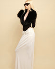 0122stepll Faux Fur Collar Plunge Bodysuit