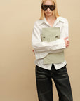 0122stepll Belted Bustier Vest & Relaxed Shirt Set