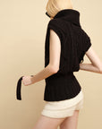 0122stepll Deconstructed Cable Knit Belted Turtleneck Vest