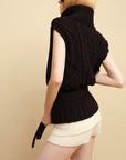 0122stepll Deconstructed Cable Knit Belted Turtleneck Vest