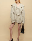 0122stepll Hooded Belted Trench Jacket