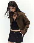 Low pixel Studded Buckle Collar Cropped Jacket