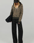 0122stepll Leopard Jacquard Hooded Knit Zip-Up Jacket