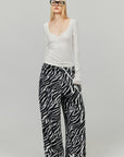 0122stepll Zebra Plush Drawstring Wide Leg Pants
