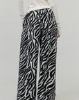 0122stepll Zebra Plush Drawstring Wide Leg Pants